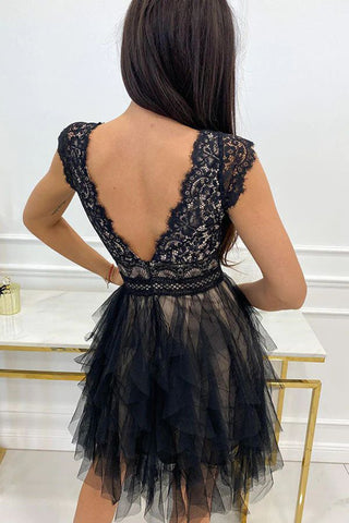 Lace V-Neck Flared Casual Dress