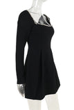 Square Neck Pearl-Accent Dress