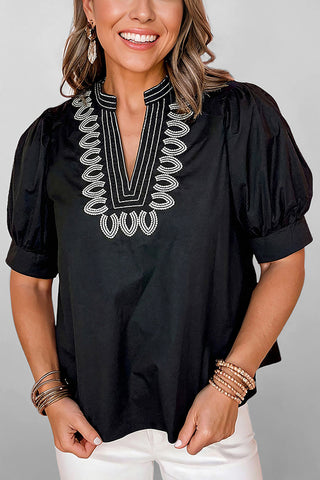 Boho Patterned V Neck Blouse