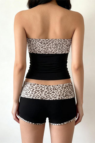Strapless Leopard Print Shorts Set
