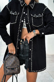 Studded Button-Front Denim Jacket
