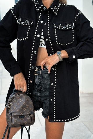 Studded Button-Front Denim Jacket