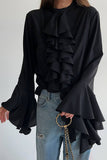 Ruffled Front Blouse with Flowing Sleeves