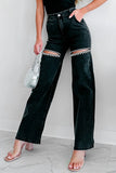 Distressed Wide-Leg Denim Pants