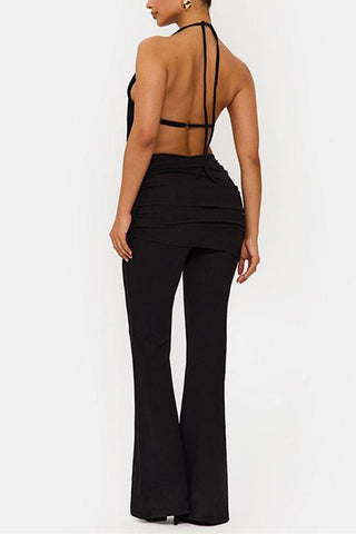 Halter Neck Top and Flared Pants Set