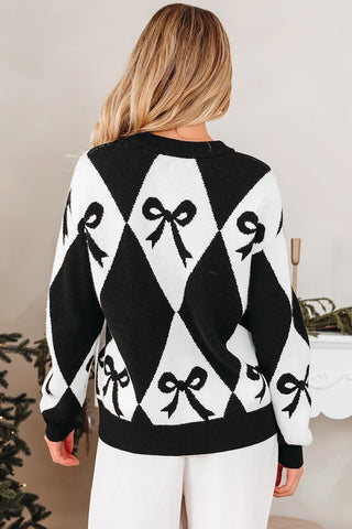 Bow Print Pattern Loose Sweater