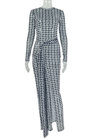 Long-Sleeve Patterned Casual Dress