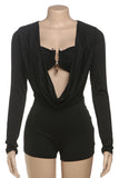 Draped Front Long Sleeve Romper
