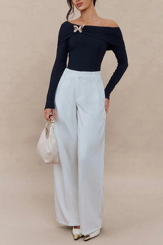 Off-Shoulder Butterfly Accent Blouse