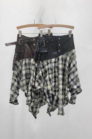 Asymmetrical Plaid Midi Skirt with Belt