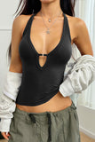 Deep V-Neck Ribbed Halter Tank Top