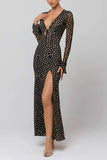 Polka Dot Maxi Dress with Front Slit