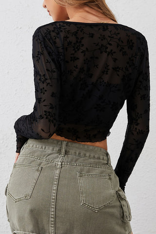Floral Sheer Tie-Front Blouse