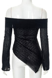 Off-Shoulder Asymmetrical Ribbed T-Shirt