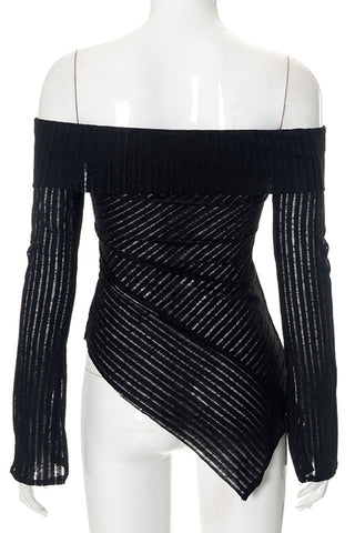 Off-Shoulder Asymmetrical Ribbed T-Shirt