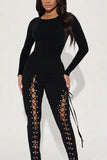 Lace-Up Detail Long Sleeve Jumpsuit
