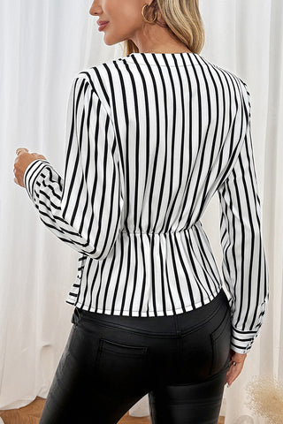 Striped Wrap-Front Blouse
