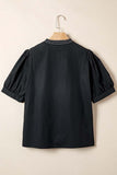 Short Puff Sleeve Contrast Detail V Neck Blouse