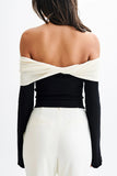 Off-Shoulder Contrast Sweater