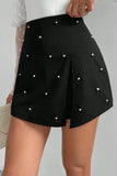 Pearl Embellished Skort with Side Slit