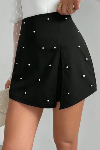 Pearl Embellished Skort with Side Slit