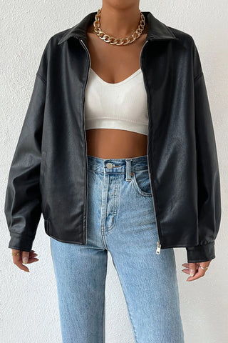 Zip-Front Leather Look Jacket