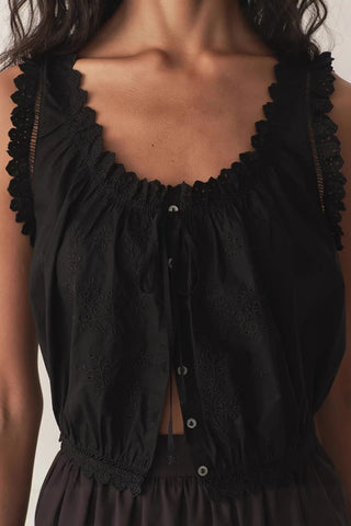 Eyelet Tie-Front Sleeveless Blouse