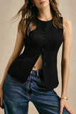 Button-Front Sleeveless Tank Top