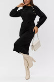 Tie-Waist Button Detail Sweater Dress