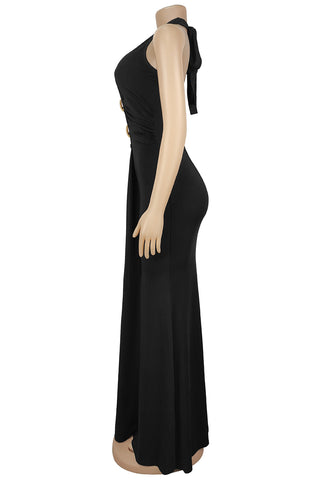Halter Neck Evening Gown with Cutout Details