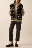 Floral Sherpa Vest with Zip Front