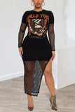 Graphic Long Sleeve Casual Dress