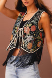 Floral Pattern Fringe Vest