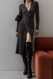 Ribbed V-Neck Midi Dress