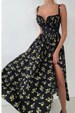 Strawberry Print Smocked Maxi Dress
