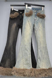 Fur-Trim Flare Jeans