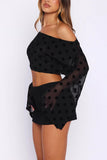 One-Shoulder Polka Dot Mesh Top