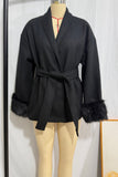 Belted Wrap Jacket with Fur Cuffs