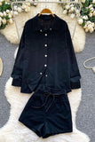 Button-Up Long Sleeve Shorts Set