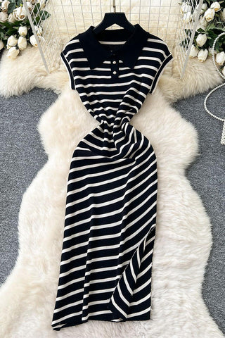 Striped Collared Casual Dress