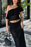 One-Shoulder Knit Vacation Skirt Set