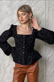 Button-Embellished Peplum Blouse