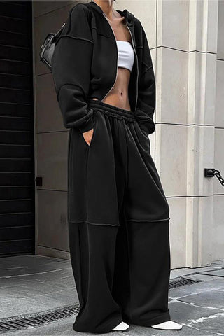 Hooded Two-Piece Wide-Leg Pants Set