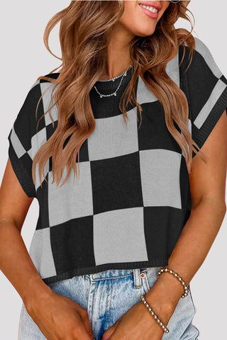 Plaid Knit Sweater Top