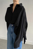 Pleated-Back Long Sleeve Blouse
