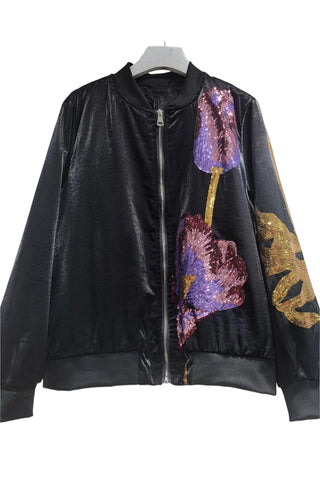 Floral Embellished Zip-Up Jacket