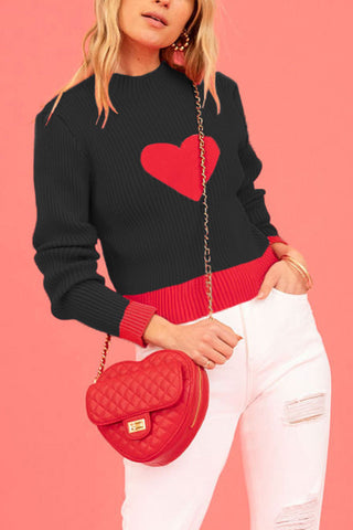 Heart-Detail Ribbed Sweater