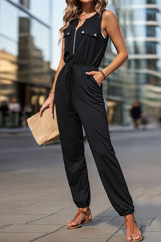 Sleeveless Zip-Up Jumpsuit