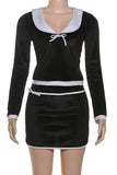 Chic Contrast Collar Skirt Set