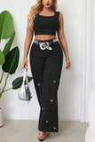 Rhinestone Wide Leg Jeans